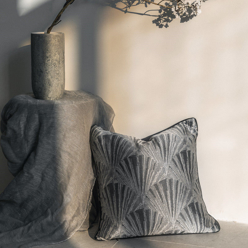 Dark Grey Jacquard Throw Pillow Cover
