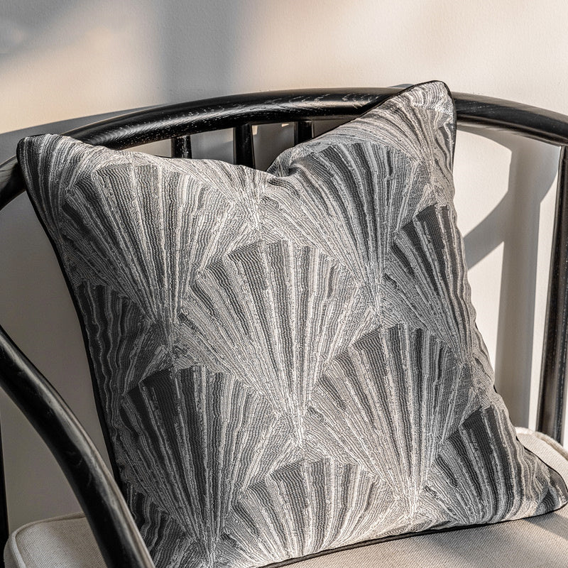 Dark Grey Jacquard Throw Pillow Cover
