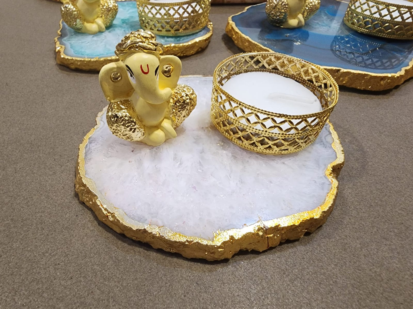 Ganesh Ji with a tea light holder on Natural Agate Stone