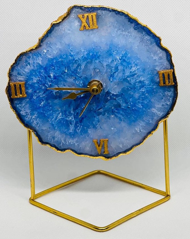 Dazzling Natural Agate Stone Desktop Clock large size with metal stand, ideal for home, office and gifting, Home Decor | Table Decor | Housewarming Gift I Christmas Gift