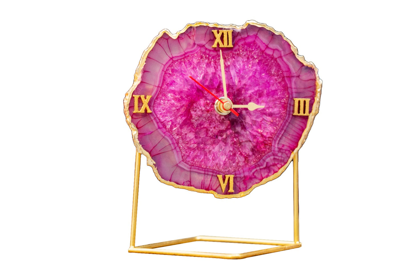 Dazzling Natural Agate Stone Desktop Clock large size with metal stand, ideal for home, office and gifting, Home Decor | Table Decor | Housewarming Gift I Christmas Gift