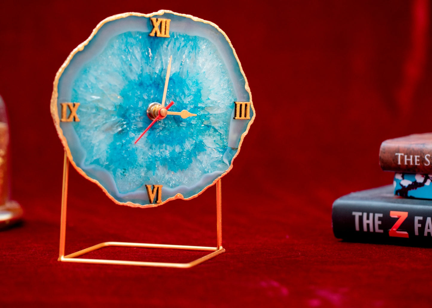 Dazzling Natural Agate Stone Desktop Clock large size with metal stand, ideal for home, office and gifting, Home Decor | Table Decor | Housewarming Gift I Christmas Gift