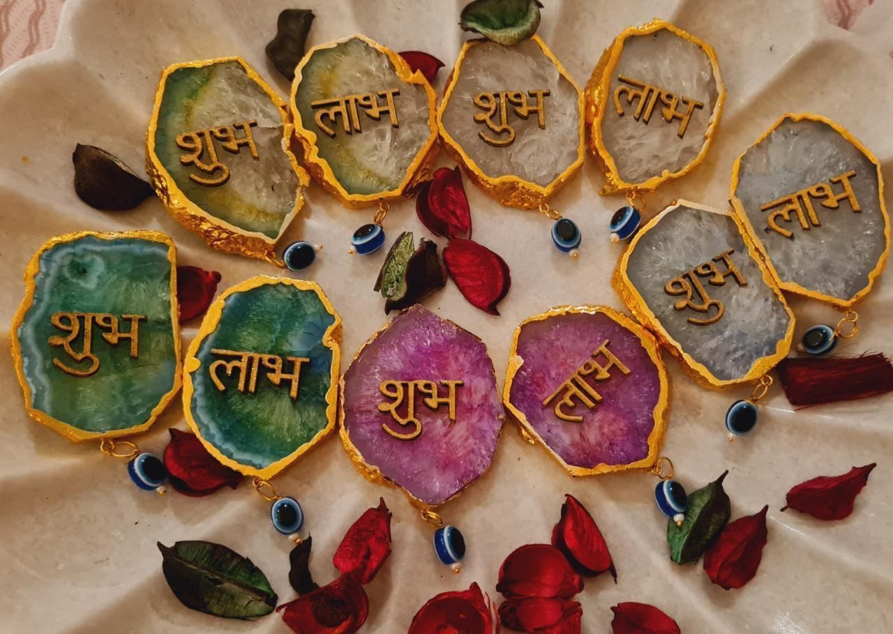 Agate Stone Shubh Labh with Evil Eye Protection