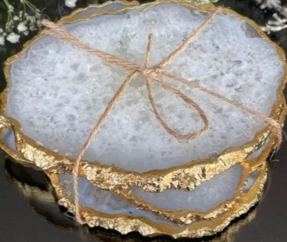 Agate Coasters Gold Platted Coaster Set Drinking Coasters for Home Table Decor Housewarming Gift (set 4)
