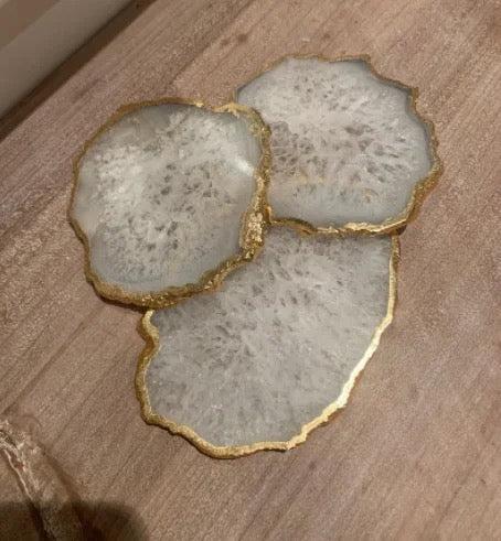 Agate Coasters Gold Platted Coaster Set Drinking Coasters for Home Table Decor Housewarming Gift (set 4)