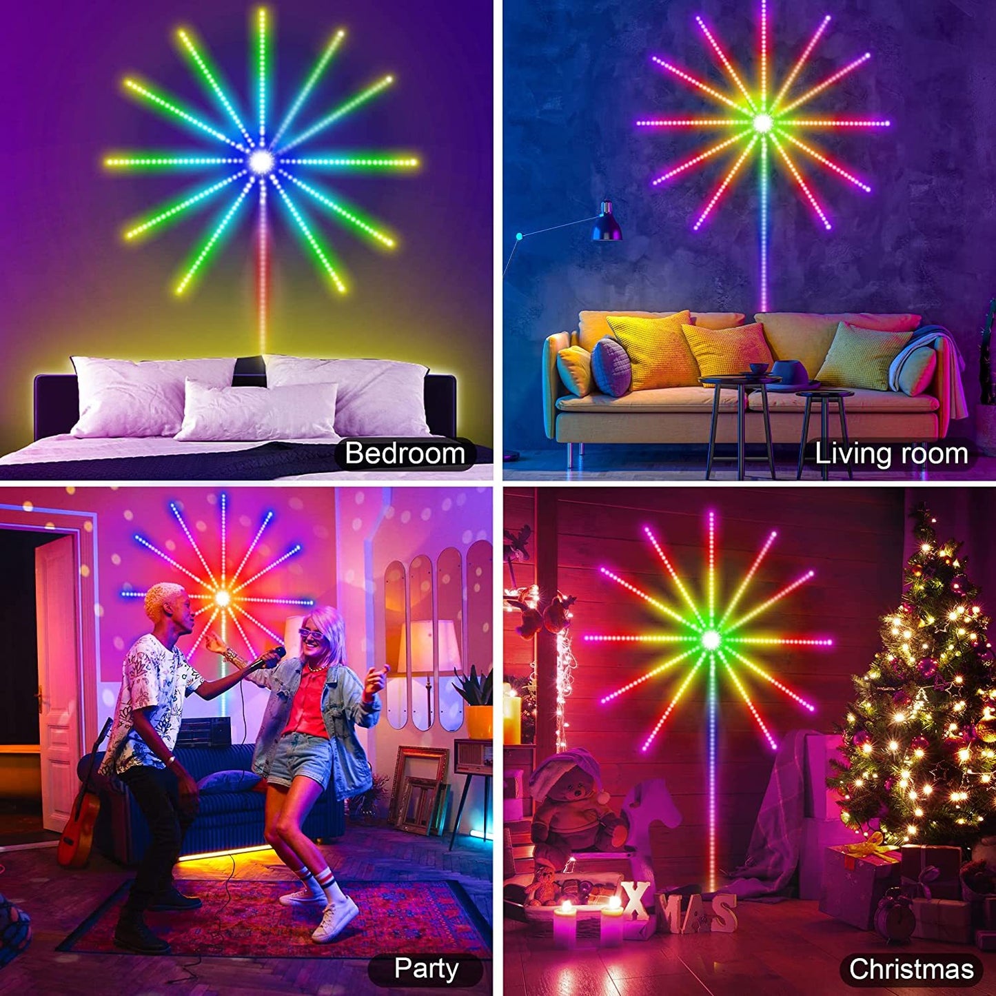 Firework Lights LED Strip Music Sound Sync Color Changing Remote Control LED Firework Light For Room Party