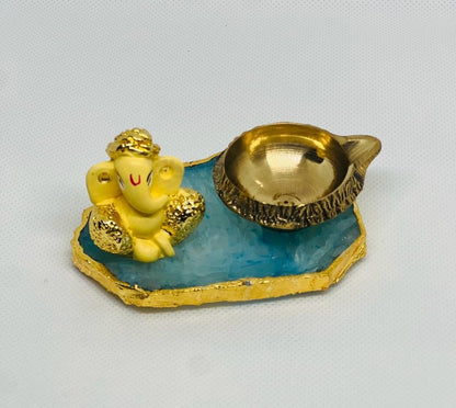 Ganesh Ji with a tea light holder on Natural Agate Stone
