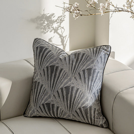 Dark Grey Jacquard Throw Pillow Cover