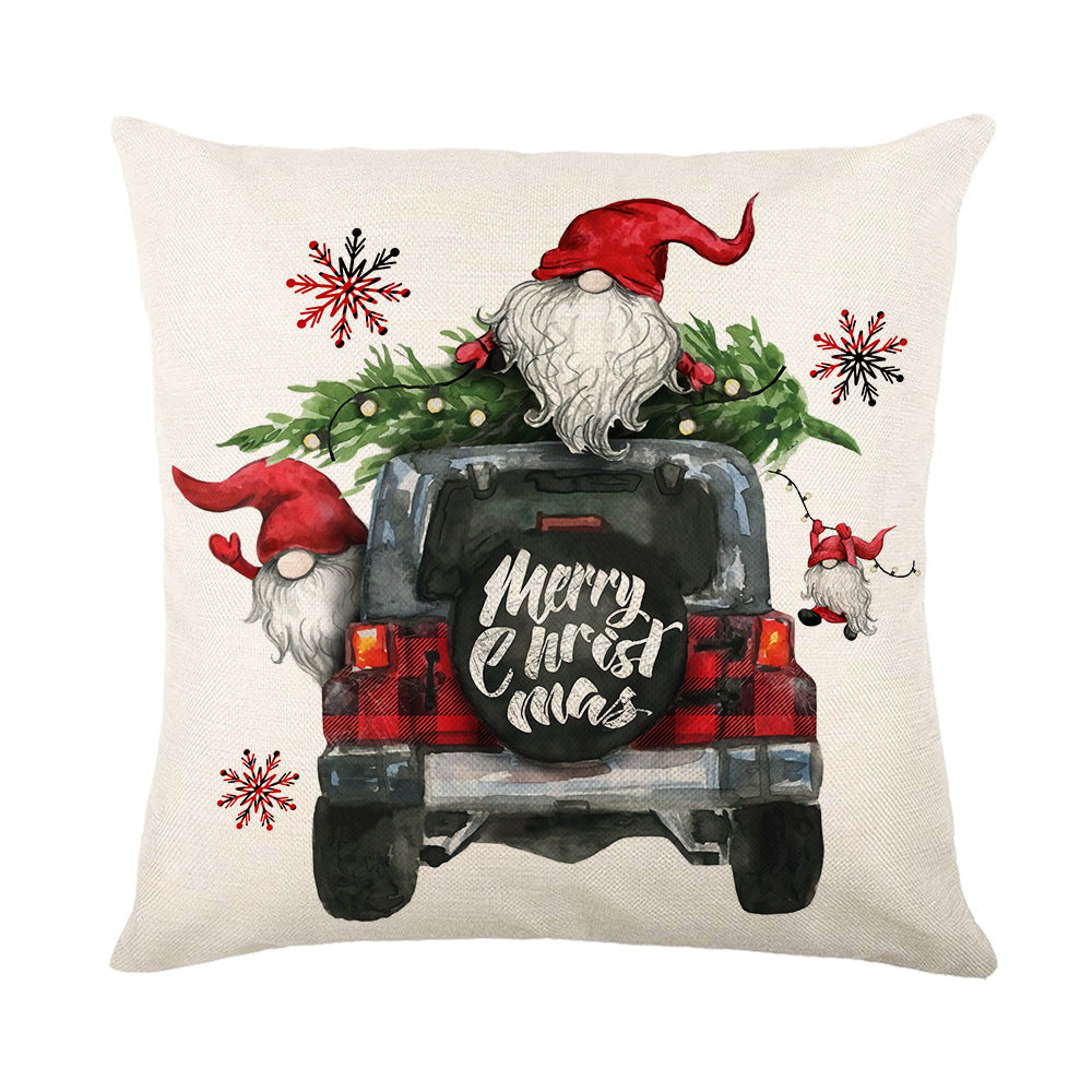 Christmas Red Black Plaid Linen Print Throw Pillow Cover