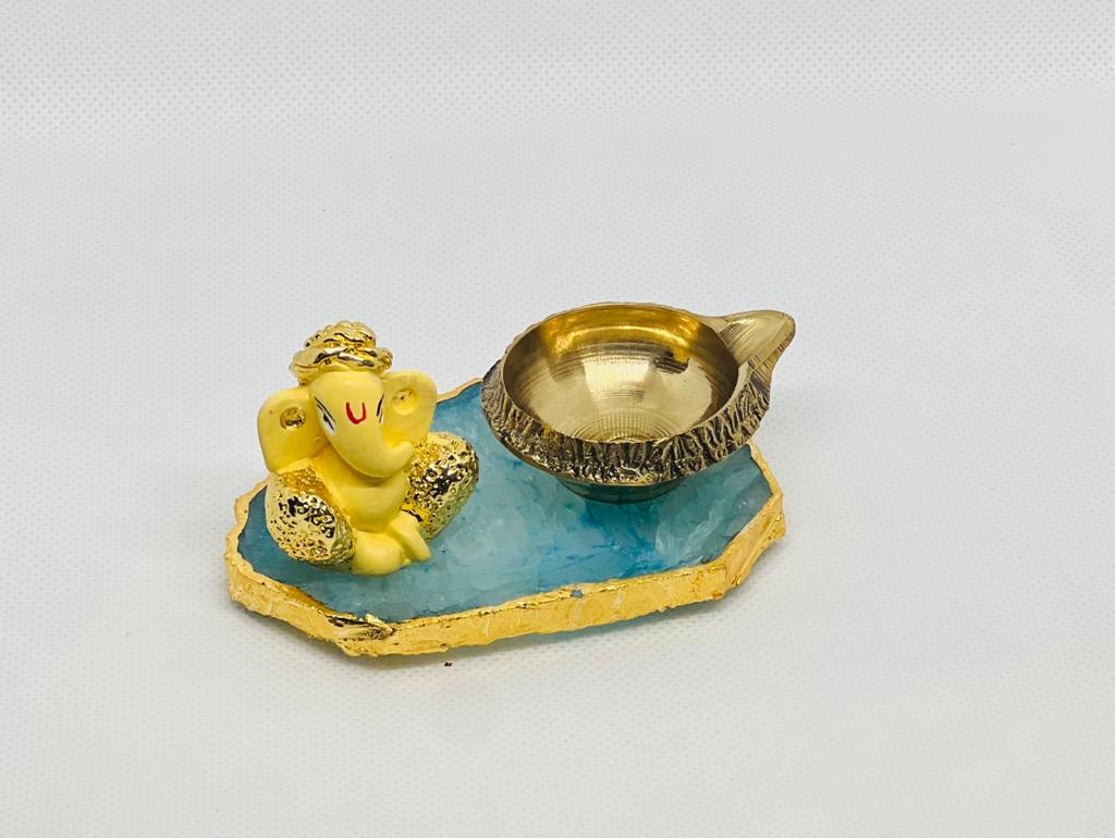 Ganesh Ji with a tea light holder on Natural Agate Stone