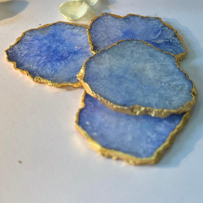 Agate Stone Coasters Gold Platted Set of 4 for Home Table Decor and Housewarming Gift