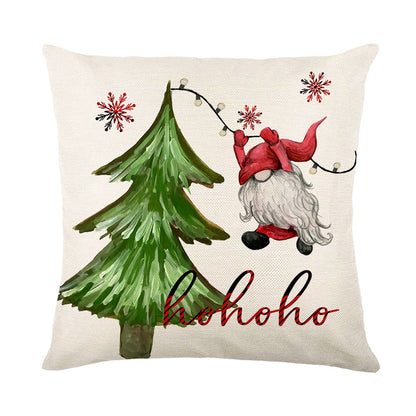 Christmas Red Black Plaid Linen Print Throw Pillow Cover