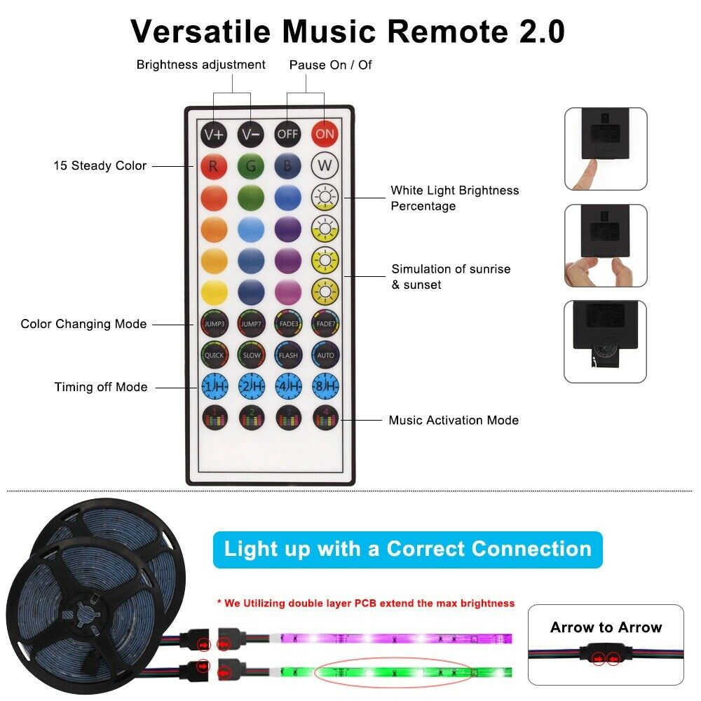 Led Strip Lights 5050 RGB Bluetooth Room Light Color Changing with Remote