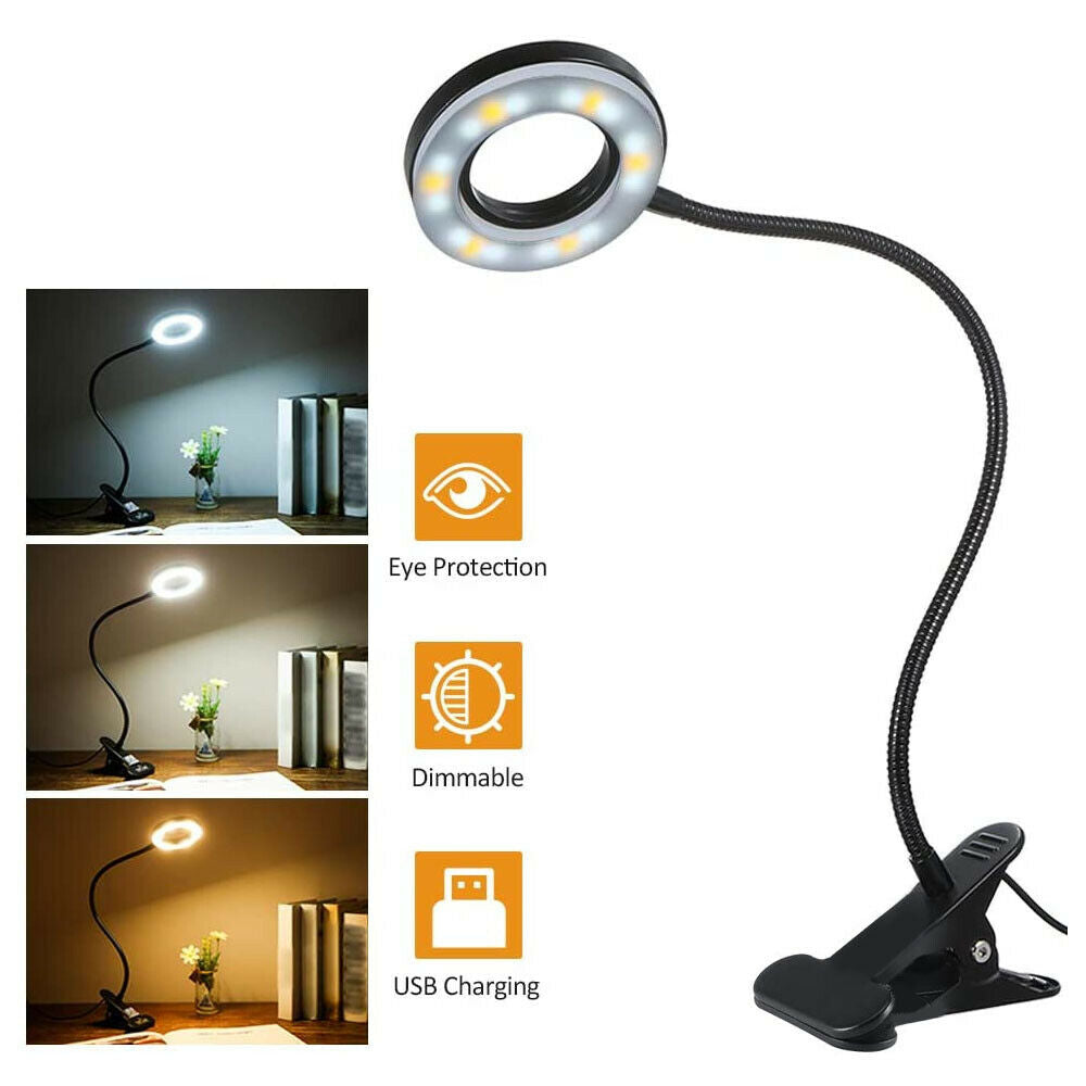 Clip On Desk Lamp LED Flexible Arm USB Dimmable Study Reading Table Night Light